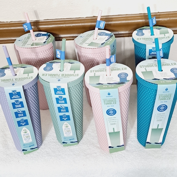 New Teal Manna 24oz Studded Tumbler Cold Cup With Reusable Straw - Picture 8 of 13